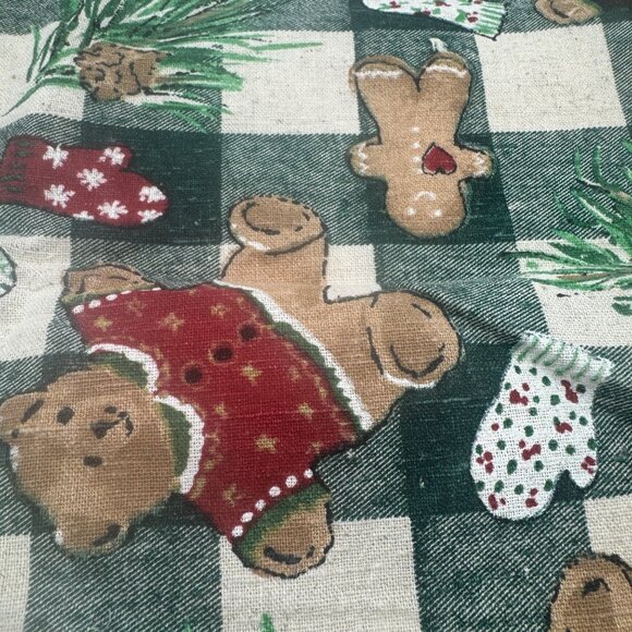 Christmas Teddy Bears Pine Mittens Checkerboard Fabric Napkin 16x16 Set of 4 - Picture 3 of 6